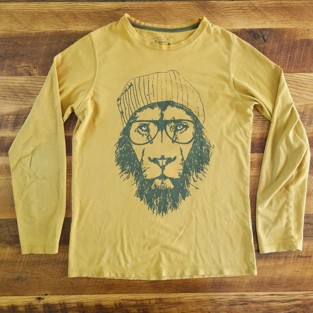 Rasta Lion Yellow Graphic Long Sleeve T Shirt Mens Small